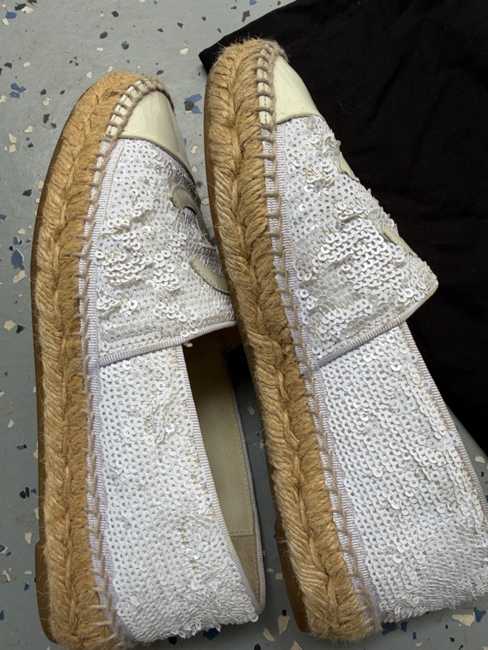 CHANEL Cream and White Sequined Espadrille Flats - Picture 8 of 14